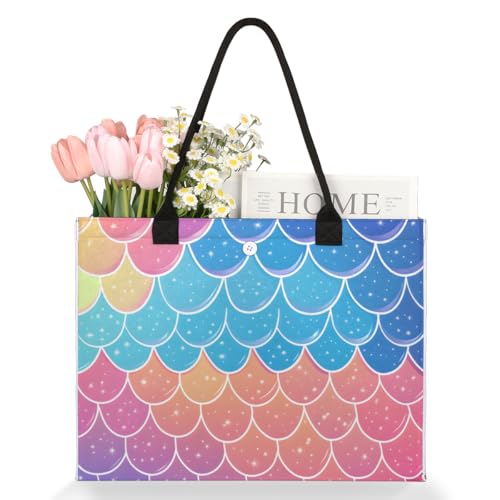 Mermaid Scale Colored Tote Bag for Women Large Beach Bag Reusable Tote Bags for Work Travel Beach Shopping3