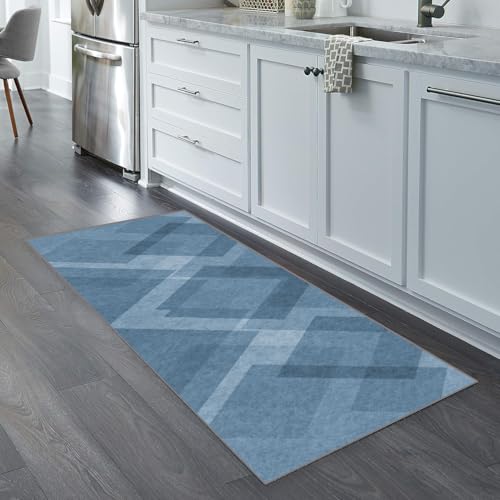 Alfombra de pasillo larga moderna azul de 60x260 cm lavable 5