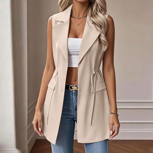 Womens Vest Top Long Sleeveless Blazer Jackets Outwear - image 2