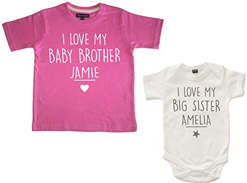 T-shirt rose bonbon et body blanc avec prénom au choix