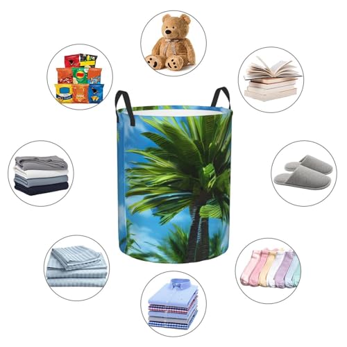 Panier à linge rond imprimé palmier d'été bac de rangement - 7