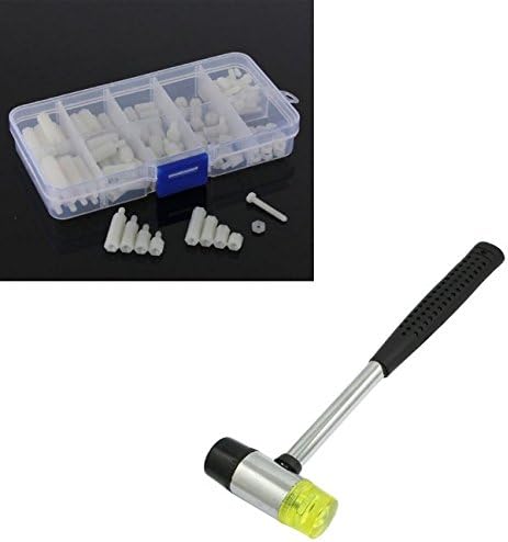 1.2inch 3.0cm Dia Head Black Clear Green Plastic Rubber Hammer Jewelry Home Hammer+120Pcs M3 Nylon Hex Spacers Screw Nut Stand-off Plastic Accessories Assortment White