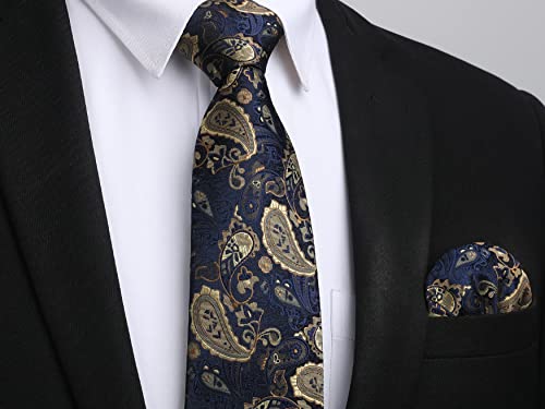 Image of HISDERN Ties for Men Paisley Tie and Pocket Square Woven Classic Floral Mens Ties Handkerchief Set Wedding Party Necktie