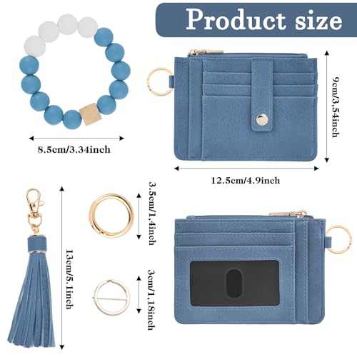 Image of KNGITRYI Wristlet Wallet for Women,RFID Keychain Wallet with Beaded Strap | 8 Card Slots,ID Window,Zipper Pocket,Leather Tassel,Compact Design