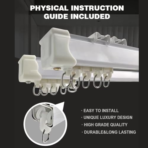 Image of Jangirh Curtain Track, Curtain Track Channel Rail System Size 4 Feet for Windows /Door Wall, Ceiling Fit Complete Set with Runners, Hooks, End Caps, Wall Brackets, Screws & Wall Plugs, White inch (4 FEET)