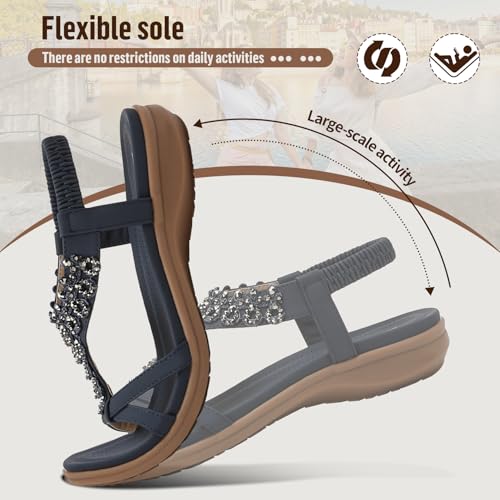 Image of Littleplum Womens Sandals Arch Support Slingback Rhinestone Dressy Sandals Comfort Summer Shoes Ankle Strap Elastic Flats for Beach Walking