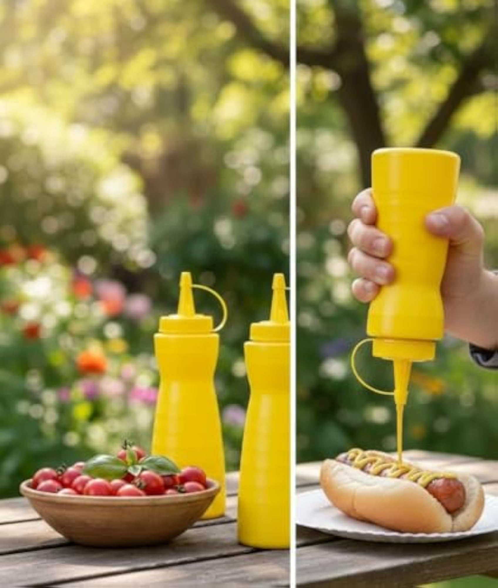 Plastic Squeeze Sauce Bottle with Nozzle Cap, Yellow, 500 ML