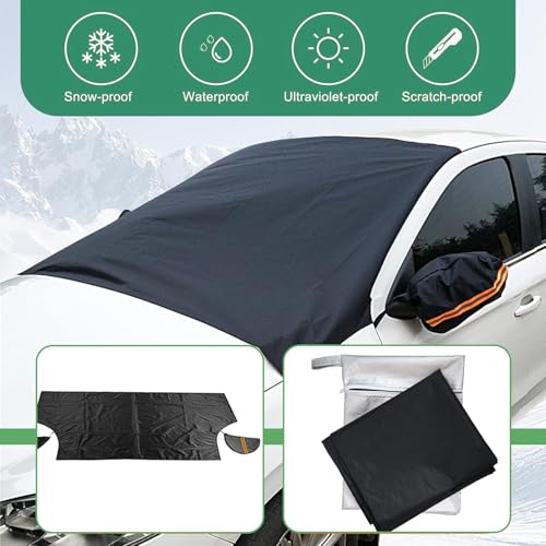Image of 1 PC Car Windshield Snow Cover with Side Mirror Cover, 94.5 inch x 57.3 inch Elastic Hook Anti-Theft Buckle Mounting Foldable Windshield Protector, for Most Large SUVs, Pickup Trucks (Black)
