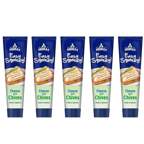Primulla Cheese with Chives Spread - Easy To Use. Just Squeeze The Tube And Watch The Cheese Come Out - a Bagel Or Some Toast - Pack of 5 x 100g