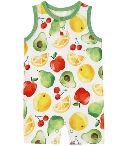 DREAMHALO Baby Boy Sleeveless Romper Tank Top Soft Toddler One Piece Jumpsuit Viscose from Bamboo Outfit, Fruit 6-12 Months