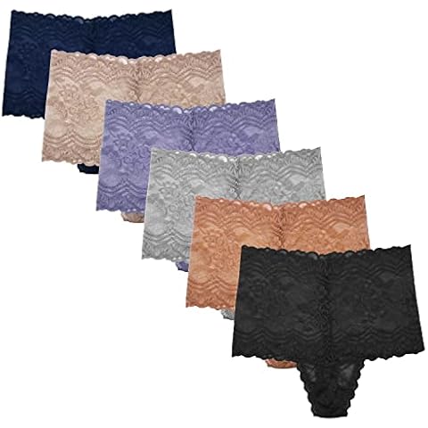 Xlndsoea Women's High Waisted Retro Thong Panties Seamless Plus Size Lace Cotton Underwear Pack of 3 Cover