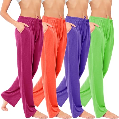 Sexy Basics Women's 4 Pack Casual Active Relaxed Flowy Fit Lounge & Yoga Pants
