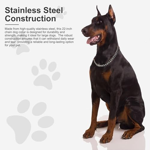Hundehalsband mit Kette, 55, 9 cm lang, ausgehöhltes Chokerhalsband für Hunde, lustige DIY-Hundekette in Silber, Edelstahl-Kettenhalsbänder für große Hunde, Rottweiler-Halsband für Tierliebhaber