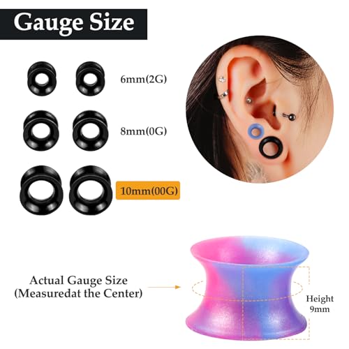 40Pcs Silicone Ear Gauges Flexible Ear Tunnels Gauges Soft Expander Stretching Ear Plugs Tunnels Colorful Double Flared Earring Piercings Jewelry for Men Women 2G-26mm2