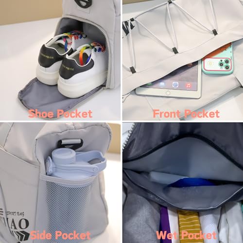 Gym Bag for Men Women, Waterproof Sports Duffle Bag with Shoe Compartment & Wet Pocket, Small Travel Duffel Bag Overnight Carry on Weekender bag for Workout, Fitness, Overnight, Yoga - Black2