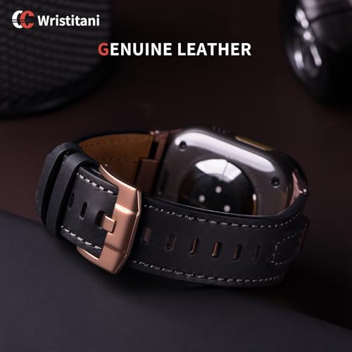 Image of Wristitani Leather Bands Compatible with Apple Watch Band 49mm 46mm 45mm 44mm for Men, Metal Connector & Genuine Leather Straps for iWatch Ultra3 /2 /1 SE3 /2 /1 Series 11 10 9 8 7 6 5 4 [NO Watch and Case]