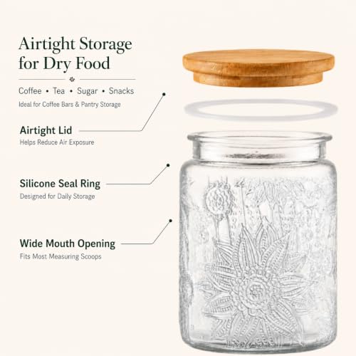 Image of ANSQU 2 Pack Vintage Glass Jars with Lids, Airtight Coffee Storage Jars | Glass Food Storage Containers, Kitchen Canister Set for Coffee Tea Sugar Candy Cookie, Decorative Mason Jars, Cute Jars