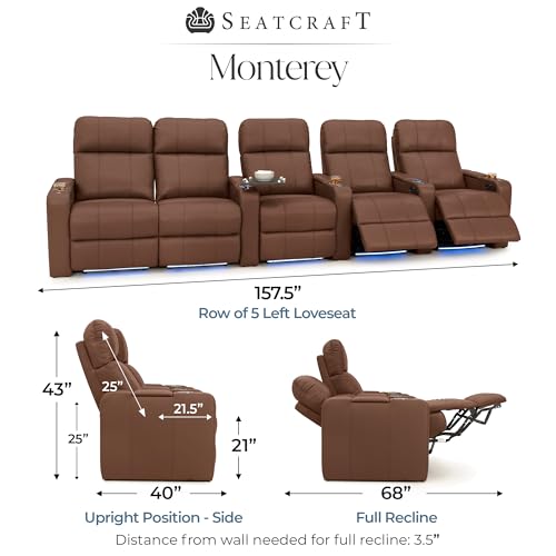 Image of Seatcraft Monterey Home Theater Seating Tobacco Row of 5 Left Loveseat