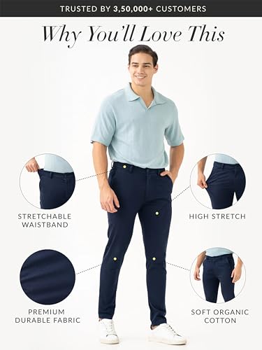 Image of The Pant Project Luxury Cotton Chinos Pants for Men | Stylish Slim Fit Men's Wear Trousers for Office or Party | Mens Fashion Dress Trouser with 2 Way Stretch