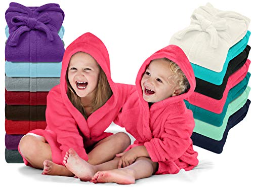 npluseins Emily´s Check Albornoz niños, para niños y niñas, Albornoz con capucha de forro polar suave, 6 a 8 años, 1522.2202 - rosa