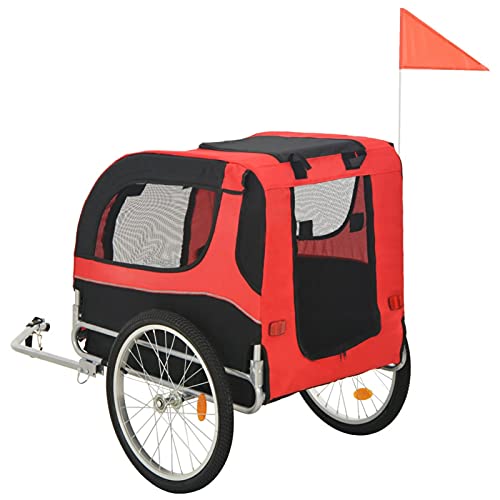 Tidyard Dog Bike Trailer, Foldable Pet Trailer, with 2 Reflectors and Rain Cover, Quick-Release Wheels, Dual Entry, Red and Black Tidyard Dog Bike Trailer, Foldable Pet Trailer, with 2 Reflectors and Rain Cover, Quick-Release Wheels, Dual Entry, Red and Black