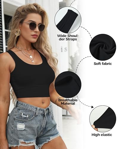 2-3Pcs Tank Tops for Women, U Neck Sleeveless Crop Tops, Basic Cropped Racerback Going Out Tops Athletic Sports Shirts3