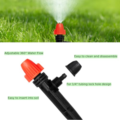 Image of 360 Adjustable Drip Spray Emitters for 1 /4 inch Tubing, 30pcs | Drip Sprinkler Heads for Lock Barb Parts, with Stake, Drip Irrigation System
