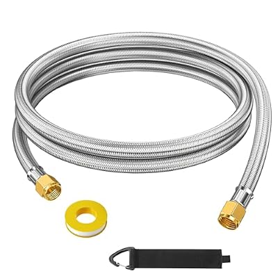 VIEAUBE 6 Feet Propane Hose Extension with 3/8" Female Flare on Both Ends, 3/8" Female Flare Nuts (OD 5/8") Stainless Steel Braided Propane Gas Line Extension Hose, Supply Line Extension
