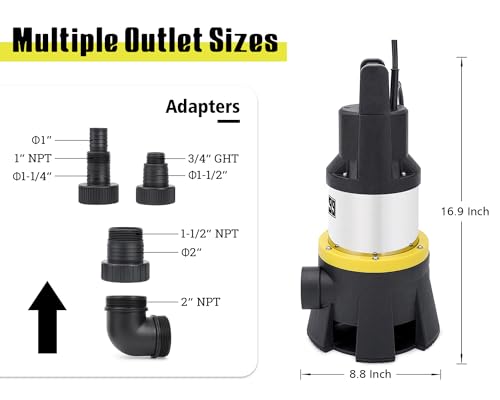 Image of Sump Pump Submersible 7000GPH Stainless Steel Water Pump for Pool Draining 1.5HP Utility Pump with Adjustable Float Switch 16FT Power Cord for Flooded House Sump Pit Pond Remove Water