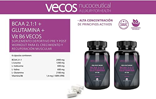 Suplemento Deportivo Pre y Post Workout | BCAA 2:1:1 + Glutamina + Vitamina B6 | 200 Cápsulas Vegetales | Contribuye al Crecimiento y la Recuperación Muscular | Complemento Alimenticio - Imagen 3