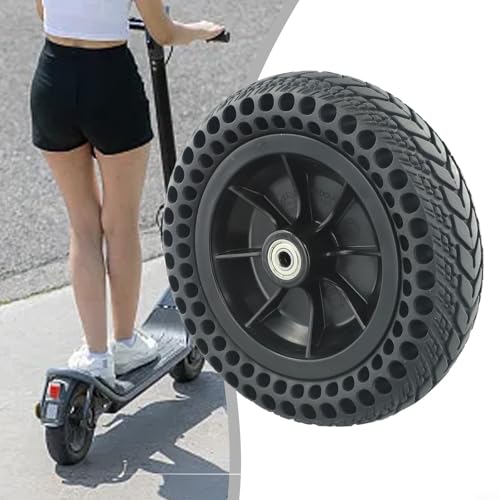 8 Inch Solid Tire 200x50 for Electric Scooter, Complete Wheel with Plastic Hub, Rubber Construction and 8 mm Bearing, Black Replacement Part for Scooters