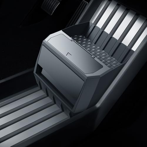 Organizador de consola Tesla Cybertruck que elimina el desorden del piso con alfombrillas de piel