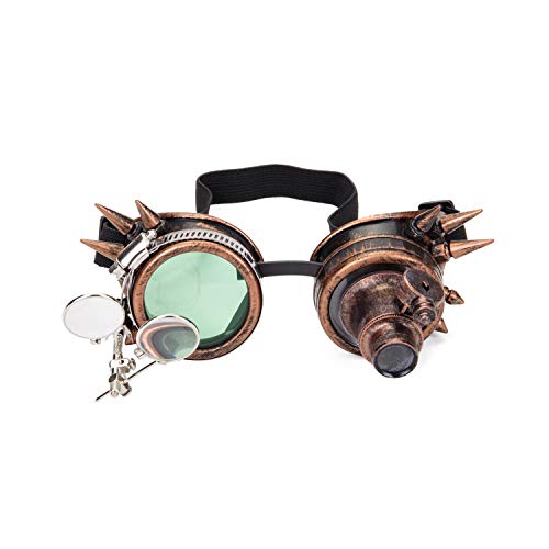 Steampunk-Schutzbrille mit Doppel-Okular-Lupe, Vintage-Stil, Punk-Gothic-Brille, Rotes Kupfer, Einheitsgröße thumbnail
