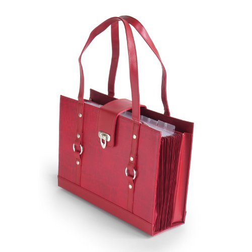 Texture Faux Leather File Organizer Tote - (Red) #TOP7