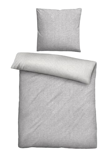 biberna Melange-Flanell Bettwäsche 0840507 WEBSTREIFEN 1x 135x200 cm + 1x 80x80 cm, sturmgrau