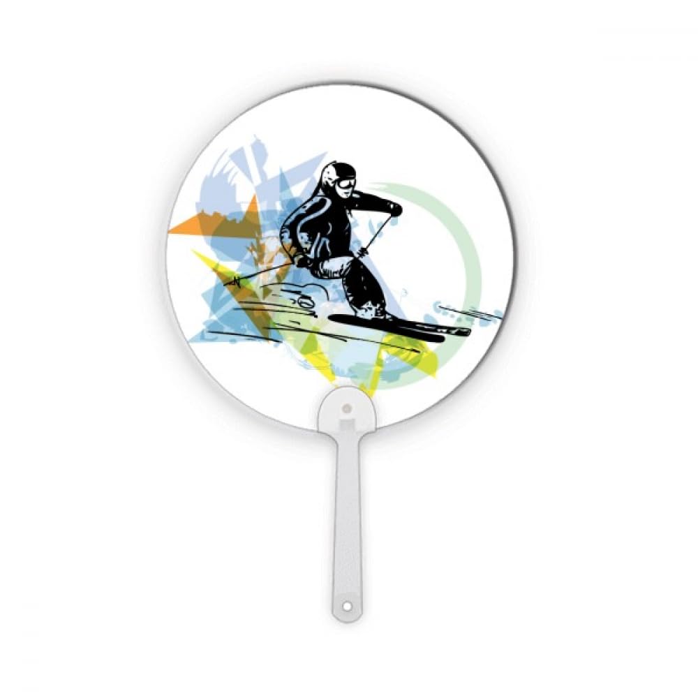Ski freestyle aquarelle éventail rond portable pour fraîcheur en station de sports d'hiver