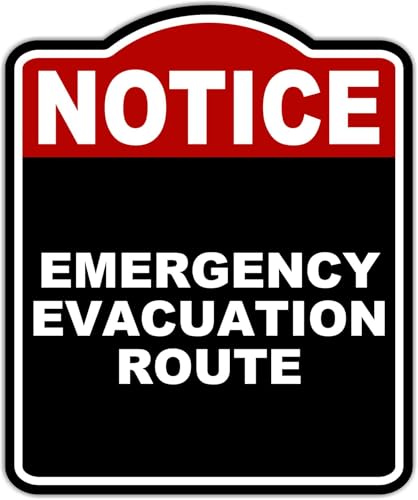 EMERGENCY EVACUATION ROUTE Notice Red Black Aluminum Composite Sign 15 x 18 inches