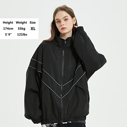 Men Streetwear Reflective Striped Track Jacket Coat Zipper Up Windbreaker4