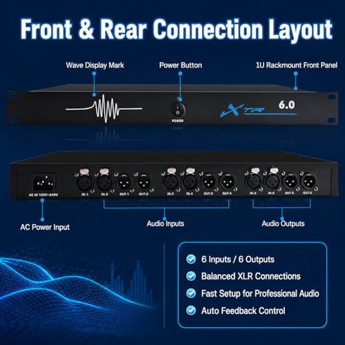 TsoLay Professional Feedback Suppressor, dispositivo anti-retroalimentación de micrófono 6in6out, alta fidelidad sonora, calidad de sonido clara, cambiador automático de frecuencia para presentaciones, conferencias y KTV miniatura 4