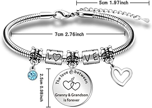 WTOPP Granny Bracelet Granny Birthday Christmas Gifts from Grandson Adjustable Snake Bangle Bracelets Gifts for Granny Jewellery The Love Between Granny And Grandson Is Forever