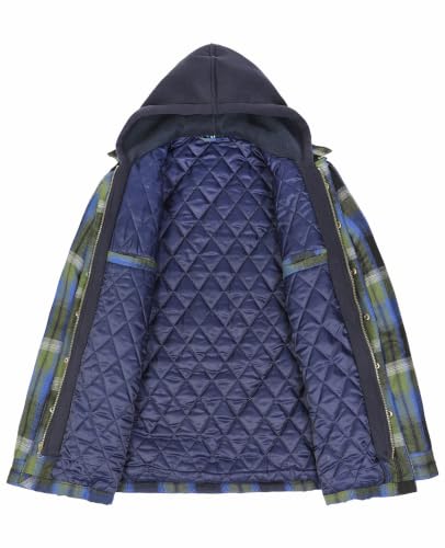 Image of ZENTHACE Men's Quilted Lined Hooded Plaid Jacket,Zipper & Snap Closure