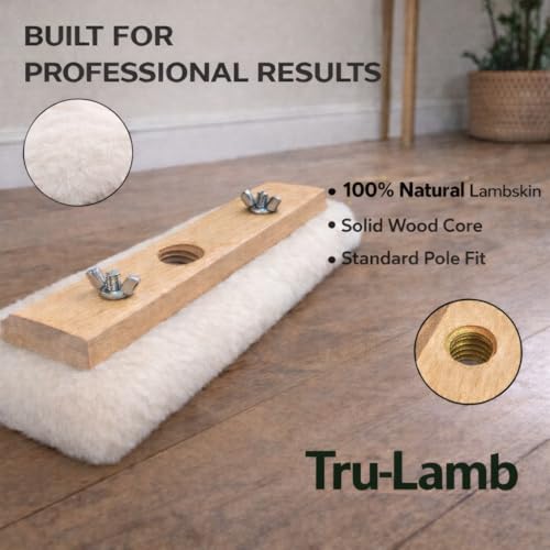 Image of Tru-Lamb 10 inch Lambskin Floor Applicators (3-Pack) - 100% Natural Lambswool Applicator for Polyurethane, Stain, Wax & Floor Finish - Professional Lint-Free Applicator for Hardwood Floors