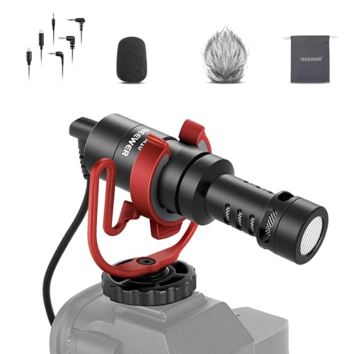 NEEWER Plug & Play Vlog Microphone, 20-20KHz Mini Supercardioid Mic with 3.5mm TRS, USB C OTG Cable, Shock Mount, Windscreen Compatible with iPhone 16 15 14 Samsung S24 Android Tablet Mac Camera, VM10