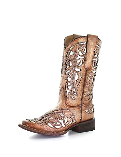 Corral Boots Kids Tan Shiny Inlay Square Toe Cowgirl Boot