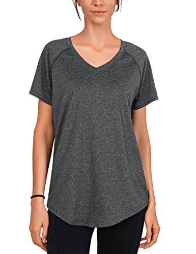 Wayleb T-Shirt de Sport Femme Tee Shirt Femme Été Tee Shirt Manche Courte Femme Doux T Shirt de Yoga Femme Col V T-Shirts et Tops Sport Femme Respirant pour Running Fitness Pilates