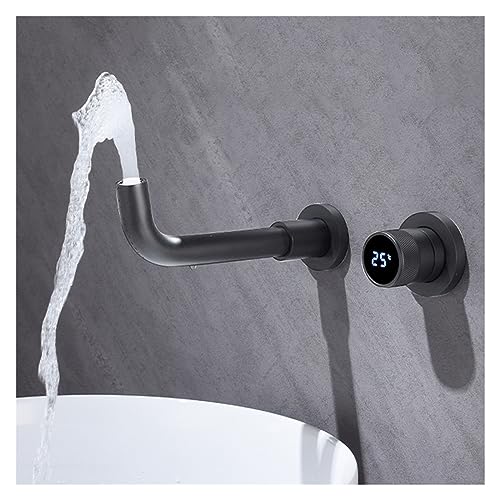 Robinet lavabo mural laiton double commande mitigeur affichage numérique noir