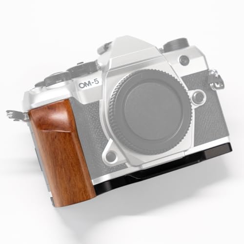 Iborrys 高級レトロ実木 カメラグリップ 、対応 OM SYSTEM OM-5 Mark II カメラ 、 専用 L型クイックリリース プレート 職人手作り プレミアム天然 木製ハンドル (砂漠鉄木黒板)