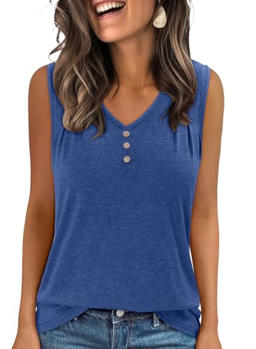 KISSMODA Tank Tops for Women Summer Casual Sleeveless Shirts Dressy Trendy V Neck Tunics Loose Notched Blouses S-3XL