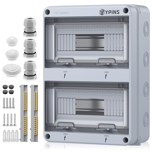EYPINS Caja de Distribución de Superficie 2 Filas y 24 Módulos Caja Electrica Caja de Fusibles IP65 Impermeable y Antihumedad, Subdistribuidor con Junta Perimetral para Jardín o Exteriores