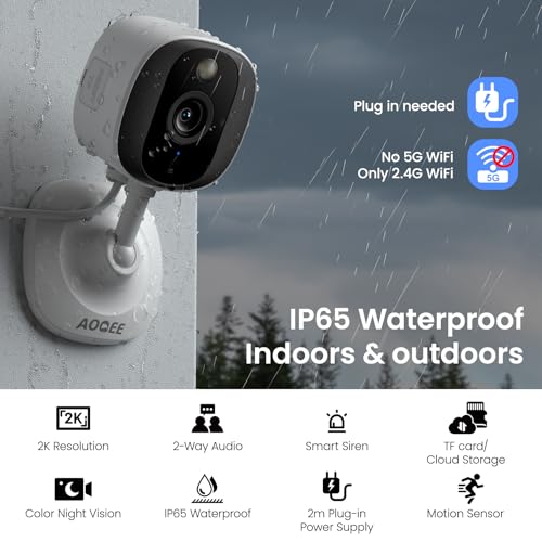 2K Cameras for Home Security-Outdoor/Indoor Camera for Dog/Cat/Pet/Nanny/Baby, Color Night Vision, White Light, Siren, 24/7 SD Recordings, Works with Alexa/Google Home, C1 (C1-White-2pack-2.4G) - Image 3